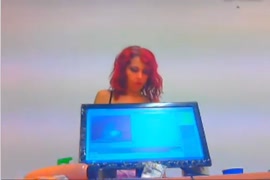 Hot redhead slut plays with huge tits and masturbates on webcam.